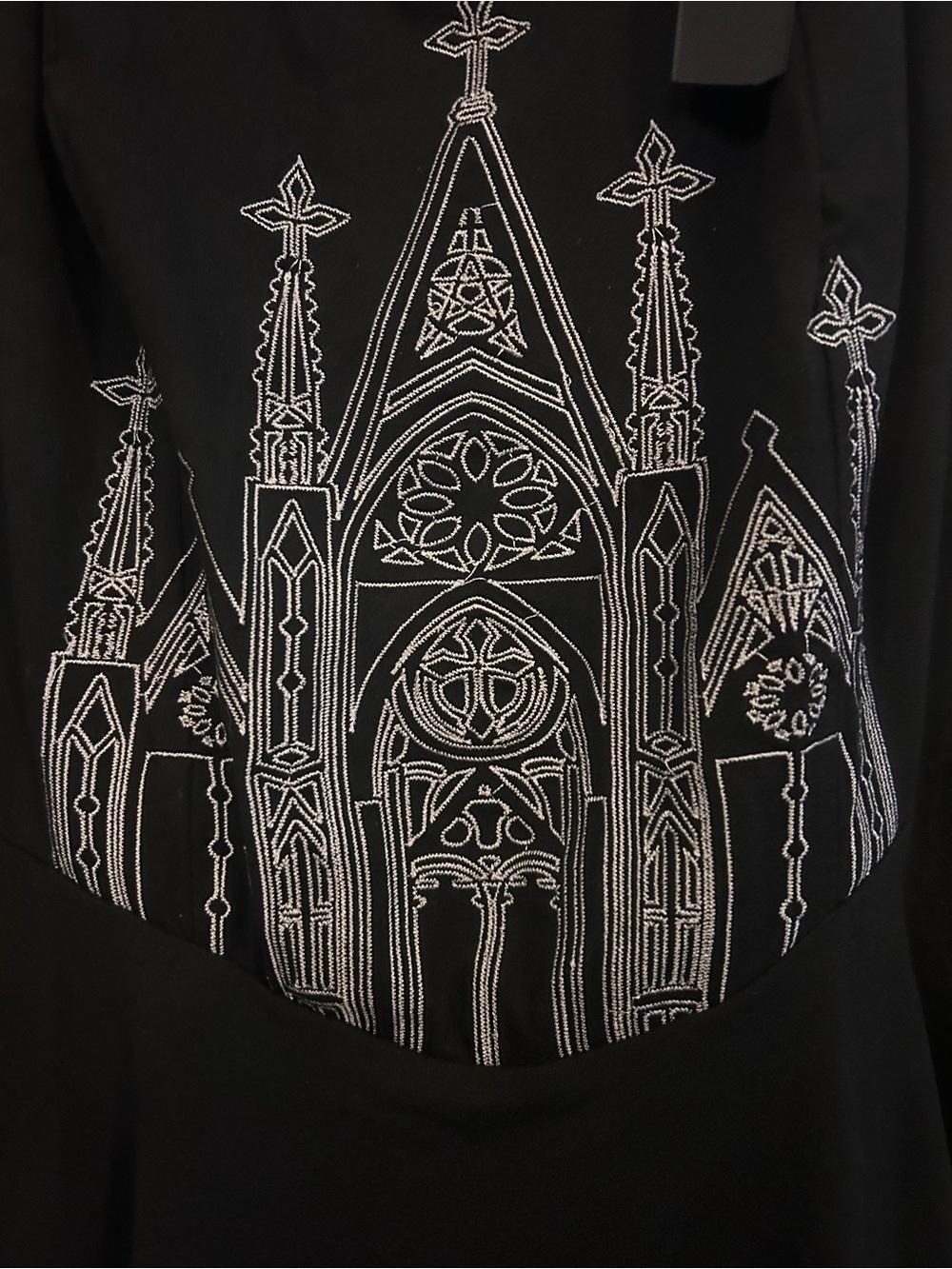 ROMWE Black Mini Dress with Gothic Cathedral Embroidery - Picture 2 of 5